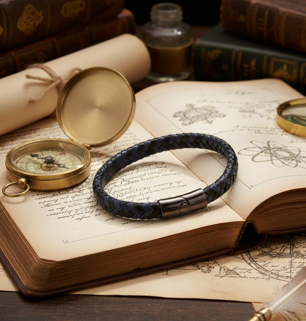 Leren armband gevlochten Bruin-Zwart | Schuifsluiting