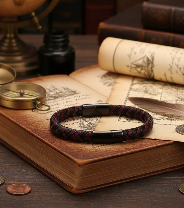 Leren armband gevlochten Bruin-Zwart | Schuifsluiting