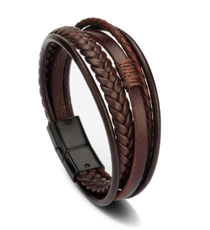 Gevlochten Lederen Multilayer Armband Bruin | Schuifsluiting