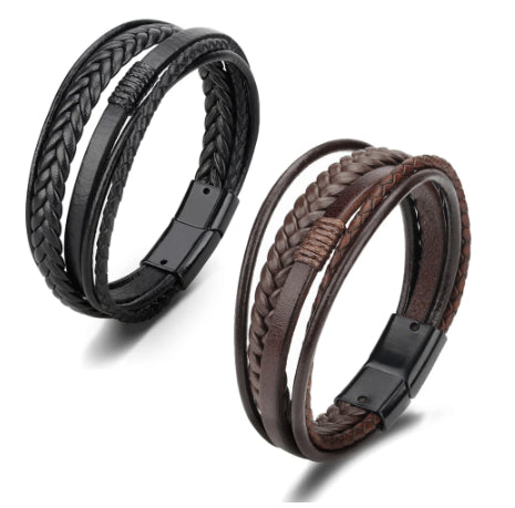 Gevlochten Lederen Multilayer Armband Bruin | Schuifsluiting