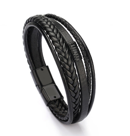 Gevlochten Lederen Multilayer Armband Bruin | Schuifsluiting