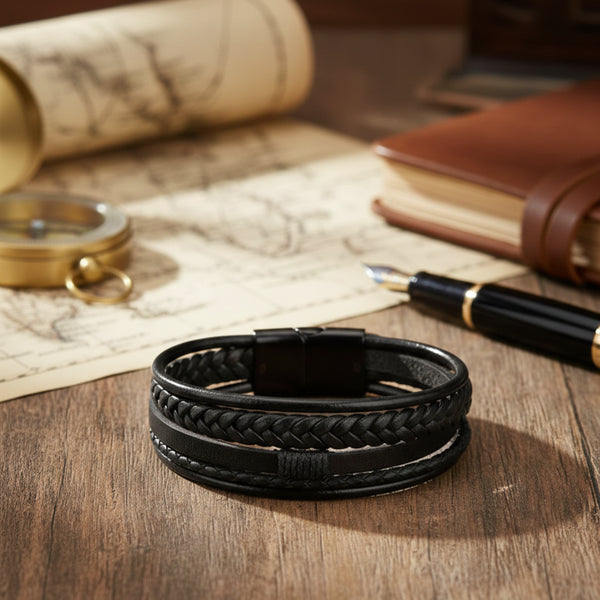 Gevlochten Lederen Multilayer Armband Bruin | Schuifsluiting