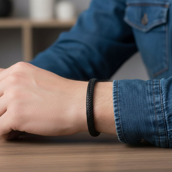 Leren armband gevlochten Blauw | Schuifsluiting