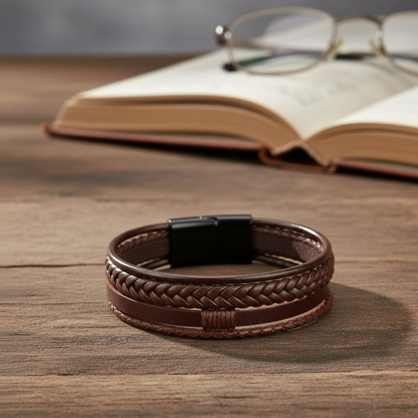 Gevlochten Lederen Multilayer Armband Bruin | Schuifsluiting