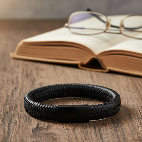 Leren armband gevlochten Blauw | Schuifsluiting