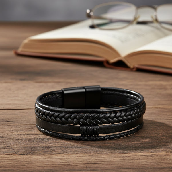Gevlochten Lederen Multilayer Armband Bruin | Schuifsluiting