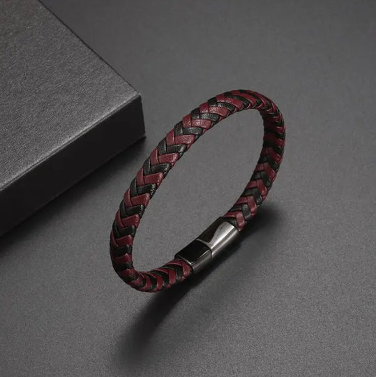 Leren armband gevlochten Rood-Zwart | Schuifsluiting (kopie)